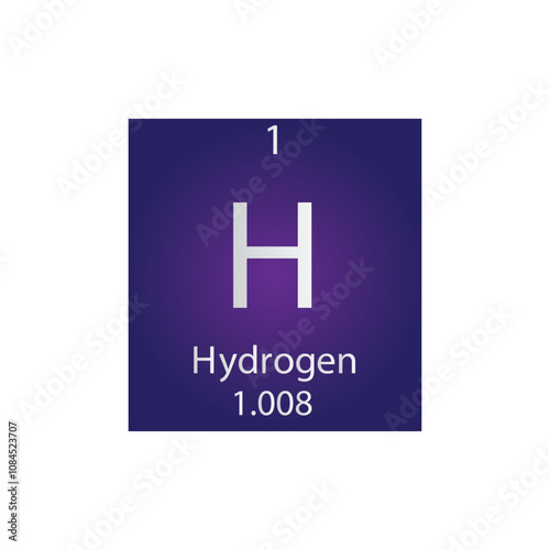 H Hydrogen Non reactive metal Chemical Element Periodic Table. Simple flat square vector illustration, simple clean style Icon with molar mass and atomic number for Lab, science or chemistry class.