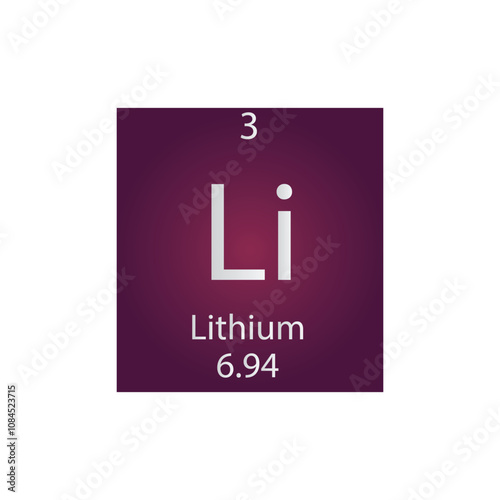 Li Lithium Alkali metal Chemical Element Periodic Table. Simple flat square vector illustration, simple clean style Icon with molar mass and atomic number for Lab, science or chemistry class.