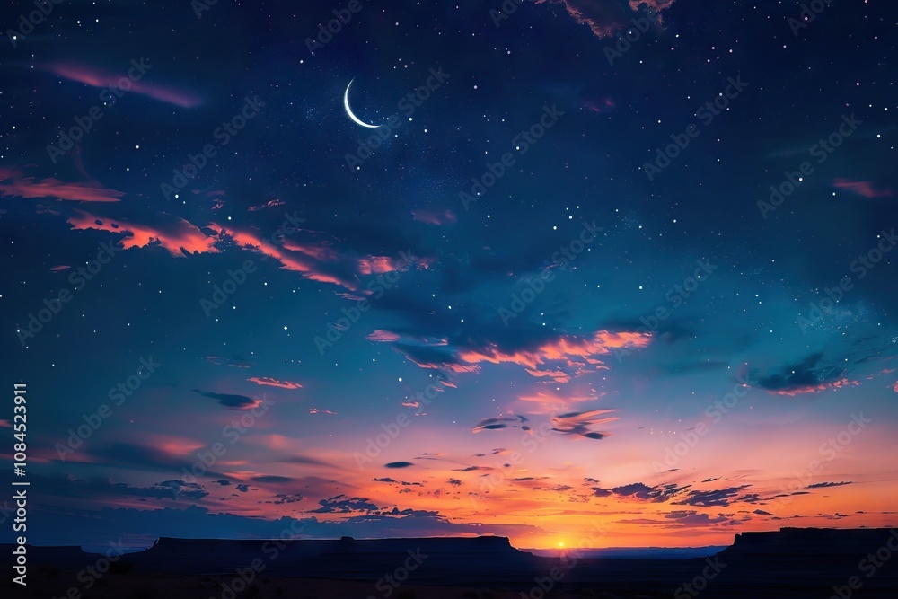 Sky night stars and moon islamic night sunset twilight