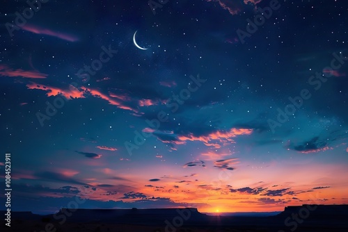 Obraz na płótnie Sky night stars and moon islamic night sunset twilight w salonie