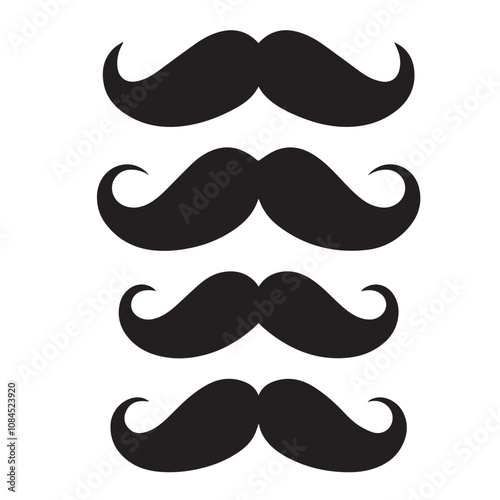 Black Hipster Mustache Icon Set. Vector Illustration isolated on white background.