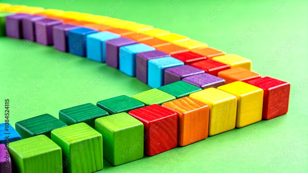 Obraz premium Vibrant Long Exposure of Colorful Blocks Against a Lush Green Background for Creative and Artistic Stock Photography