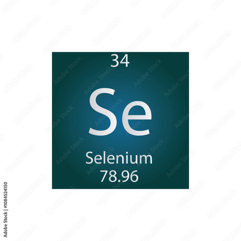 Fototapeta premium Se Selenium Non reactive metal Chemical Element Periodic Table. Simple flat square vector illustration, simple clean style Icon with molar mass and atomic number for Lab, science or chemistry class.