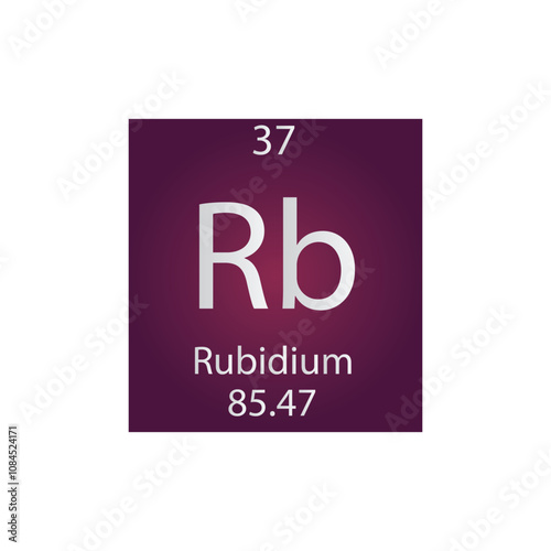 Rb Rubidium Alkali metal Chemical Element Periodic Table. Simple flat square vector illustration, simple clean style Icon with molar mass and atomic number for Lab, science or chemistry class.