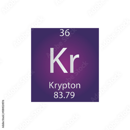 Kr Krypton Noble gas Chemical Element Periodic Table. Simple flat square vector illustration, simple clean style Icon with molar mass and atomic number for Lab, science or chemistry class.