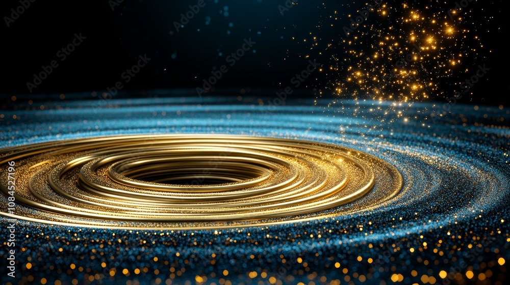 Fototapeta premium Abstract Golden Ring with Blue Glitter and Sparkle Background