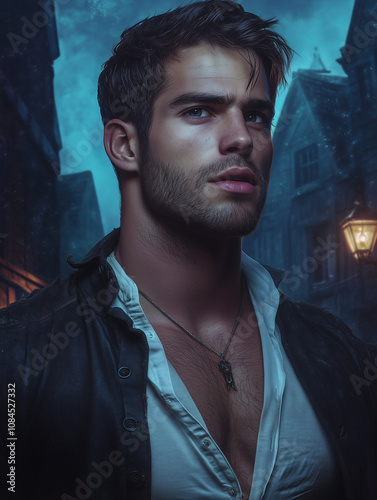 portrait of a man at night in a town street - generative ai