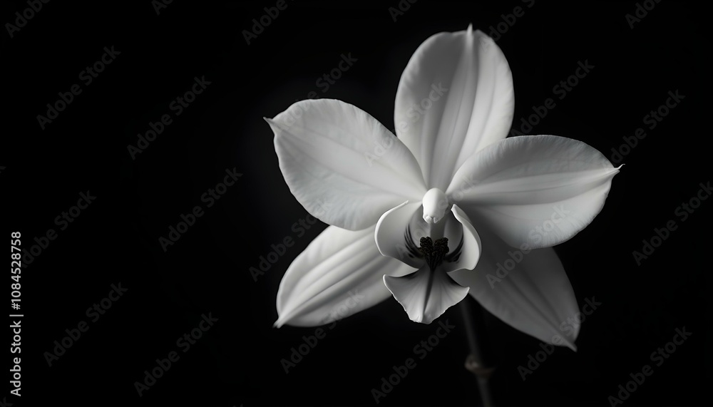 Fototapeta premium a white orchid with intricate petals isolated on a smooth black background create with ai