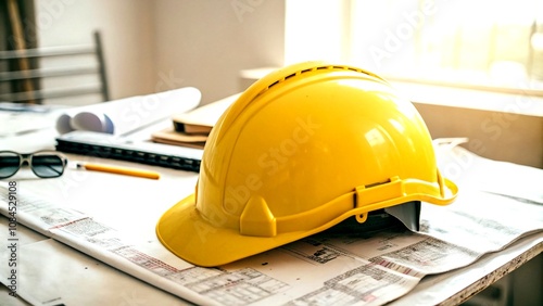 Vintage Style Photography of a Bright Yellow Safety Helmet Isolated on a Clean Background, Ideal for Safety Awareness and Industrial Equipment Concepts photo