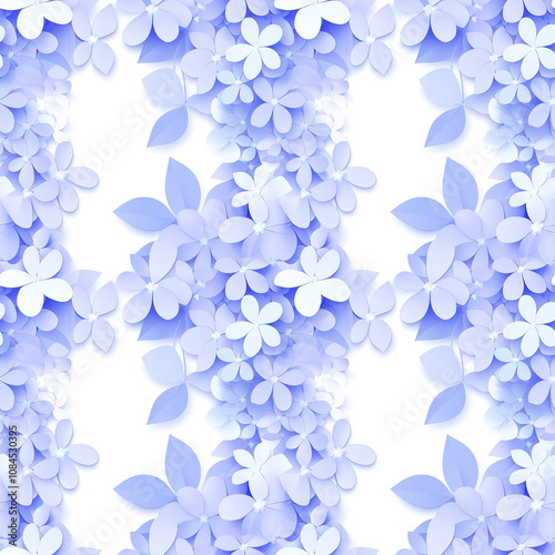  Seamless floral pattern with soft blue paper-like flowers
