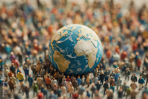 Menschenmenge um die Erde, Darstellung globaler Verbundenheit


