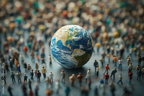 Menschenmenge um die Erde, Darstellung globaler Verbundenheit

 photo