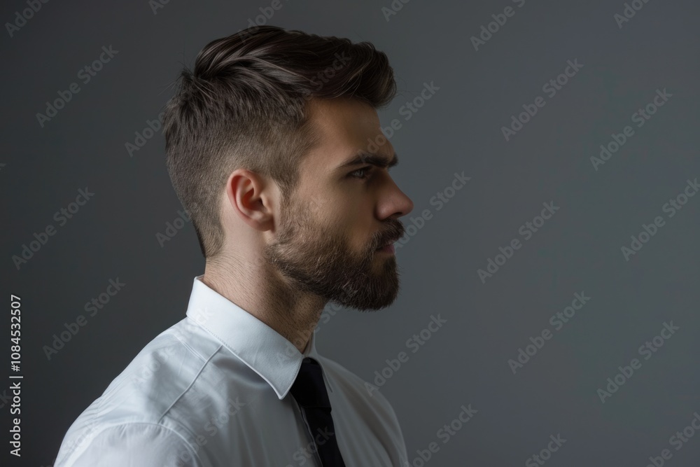 Attractive businessman with neat beard in white office attire. Attractive businessman with neat beard in white office attire.
