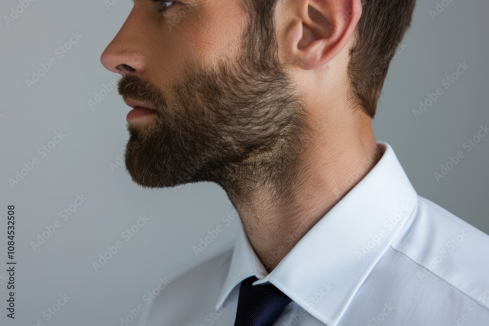 Obraz premium Attractive businessman with neat beard in white office attire.