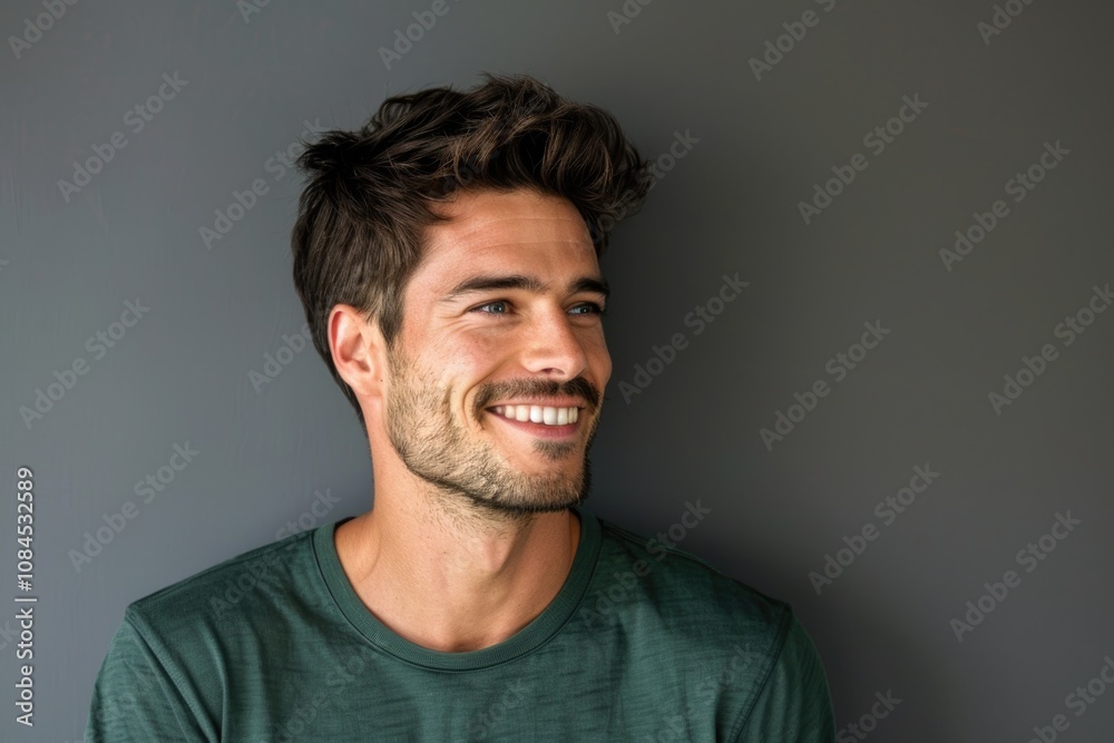 Closeup profile of attractive man with neat hair and smile Closeup profile of attractive man with neat hair and smile