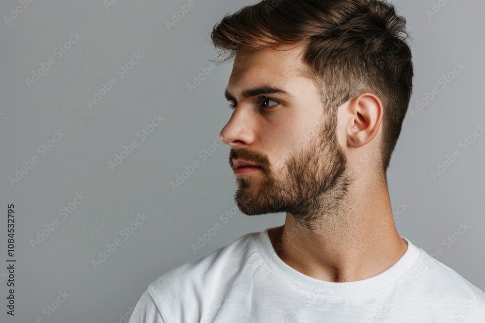 Close up profile of calm neat man in casual attire. Close up profile of calm neat man in casual attire.