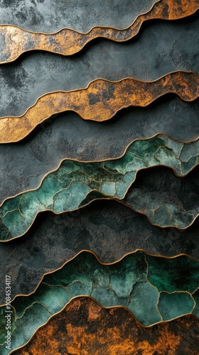 Intricate layering of textured materials showcasing vibrant colors and elegan...