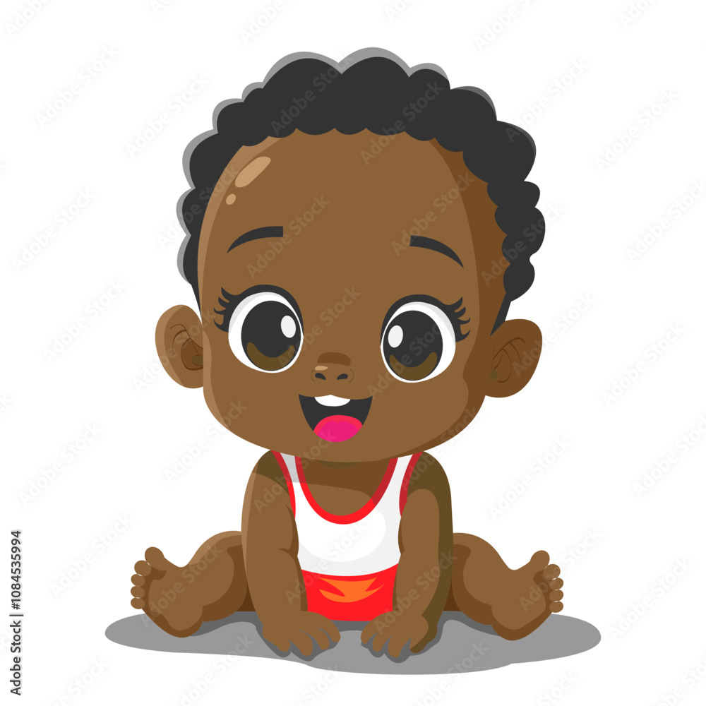 Obraz premium Child with beautiful brown eyes, boy 1-3 years old, piccaninny vector illustration.