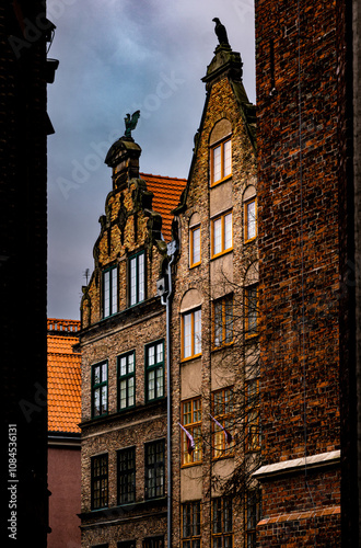 Gothic facades of ancient houses in the Old Town of Gdansk	
