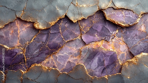 A textured surface of purple and gold veins resembling agate or mineral formations.