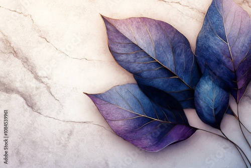 Elegant decor featuring intricately designed leaves on a marble background in...