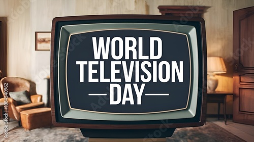 World Television Day nostalgia design featuring a vintage television in an ancient setting
