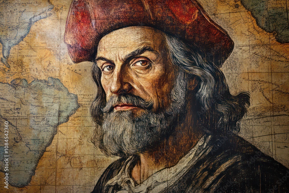 A portrait of the explorer Bartolomeo Columbus. A portrait of the explorer Bartolomeo Columbus.
