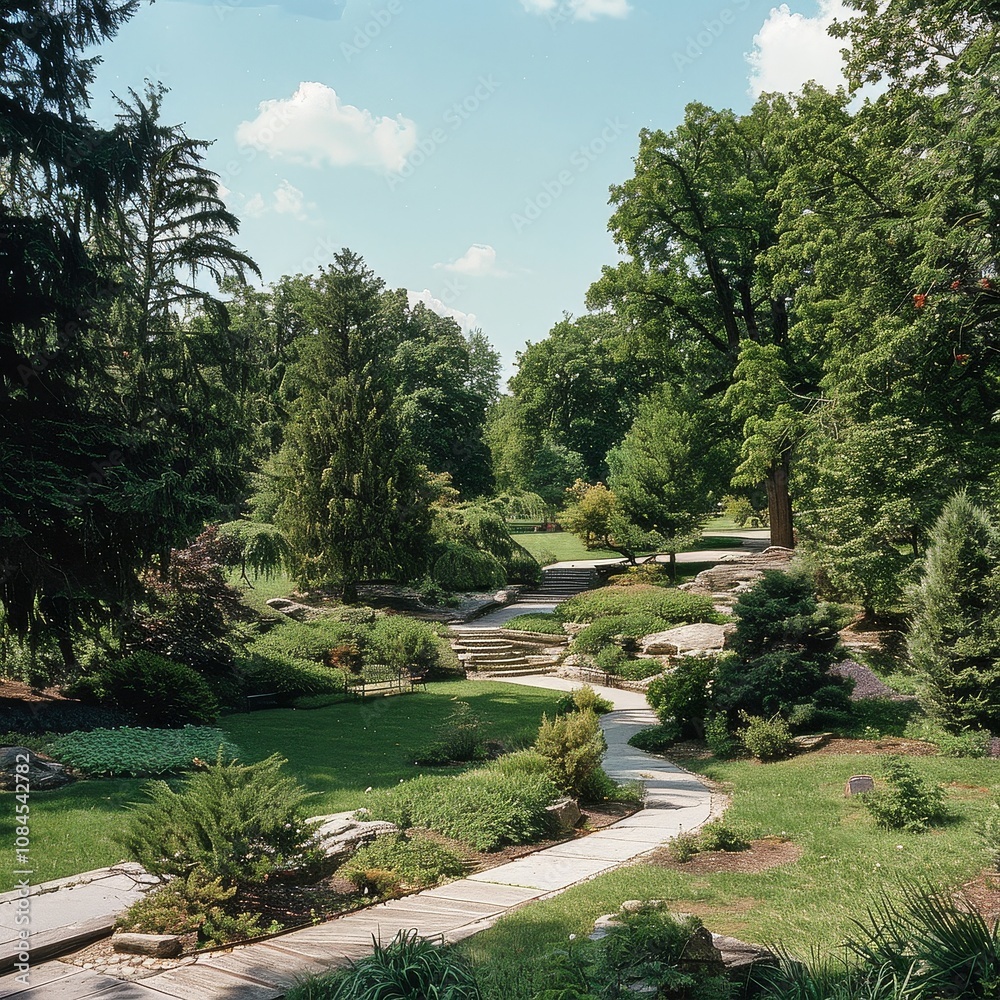 Panoramic Arboretum with Diverse Tree Species and Paths Panoramic Arboretum with Diverse Tree Species and Paths