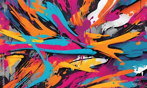 Vibrant Graffiti Wall Texture with bold, colorful strokes and splashes