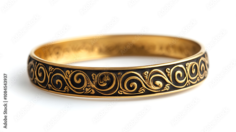 An elegant Indian design gold bangle, showcased in isolation against a white background An elegant Indian design gold bangle, showcased in isolation against a white background