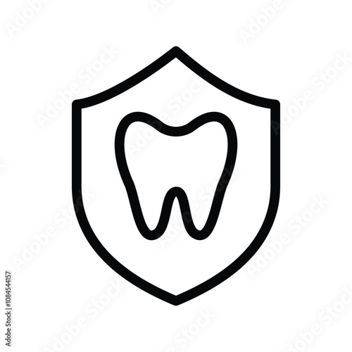 Tooth protection icon. Dental teeth care shield protection bacteria symbol outline icon
