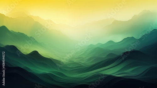 Abstract landscape with soft, flowing mountains and a gradient sky.