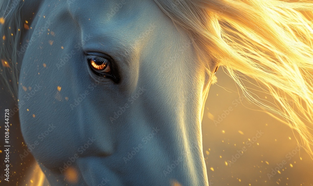 Fototapeta premium A horse with a brown eye and a white mane