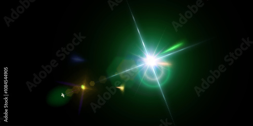 Abstract colorful bright light with flickering glare and laser effect png. For graphic design and game interfaces.