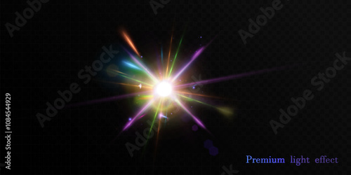 Abstract colorful bright light with flickering glare and laser effect png. For graphic design and game interfaces.