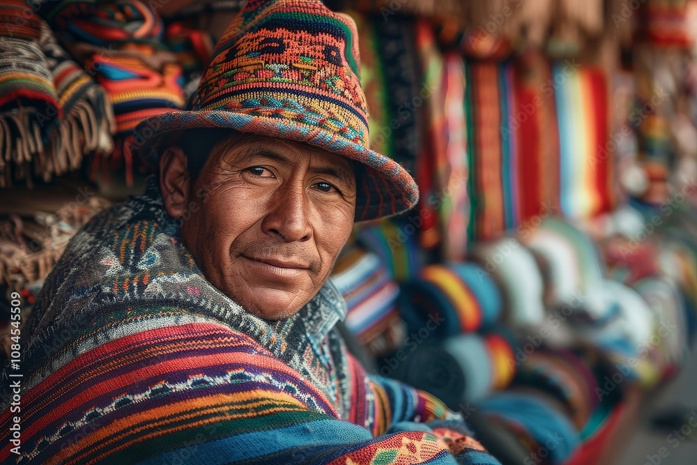 Fototapeta premium Andean Vendor in Traditional Peruvian Attire
