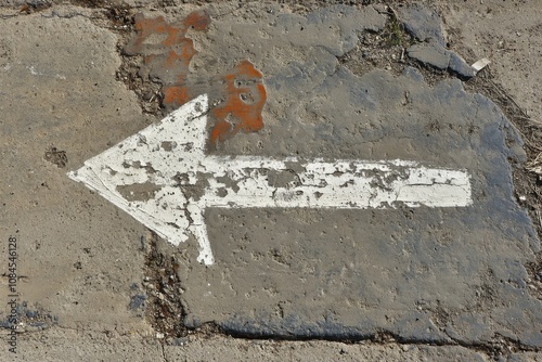 Directional road marking on a quiet roadway in a rural area during daytime su...