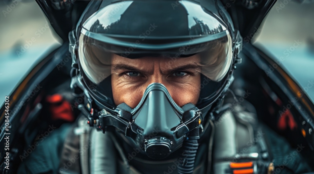 A pilot prepares for takeoff in a high tech jet cockpit during the afternoon