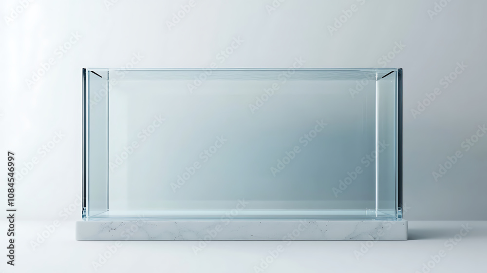 A clear mockup of a rectangular tank, potentially serving as an aquarium or terrarium, stands isolated on a white background, constructed from either glass or plexiglass and supported on a stand