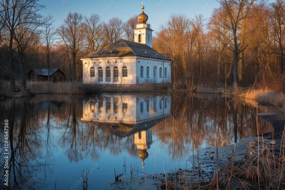 Fototapeta premium Gilded Pond Reflections