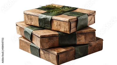 Biodegradable cardboard boxes offering eco-conscious packaging for storage or delivery, isolated on transparent background. photo