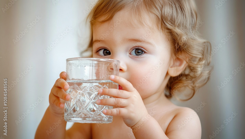 Adorable baby girl drinking fresh water from a glass Adorable baby girl drinking fresh water from a glass