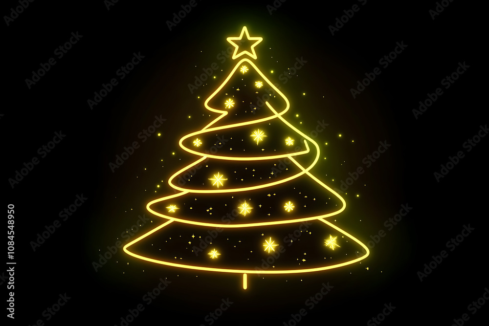 Black and neon outline of a Christmas tree, illustration Black and neon outline of a Christmas tree, illustration