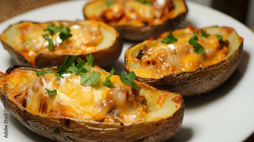 Hot baked potatoes with cheese and sour cream