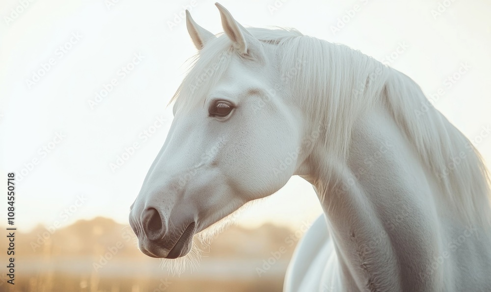 Fototapeta premium A white horse with a black nose