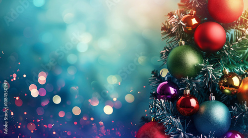 LGBTQ Xmas - Weihnachten in Regenbogen Farben mit Textfreiraum - Bunte Christbaumkugeln in allen Farben 