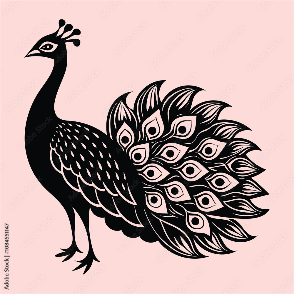 peacock vector illustration. black silhouette peacock vector illustration. black silhouette