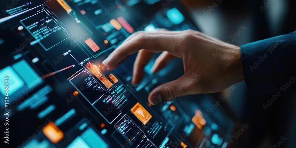 Logistics professional organizing packages in a digital workspace close-up perspective technology-focused environment Logistics professional organizing packages in a digital workspace close-up perspective technology-focused environment