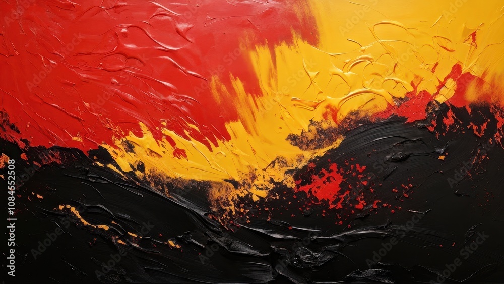 Abstract painting with vibrant red, yellow, and black colors, evoking emotion. Abstract painting with vibrant red, yellow, and black colors, evoking emotion.