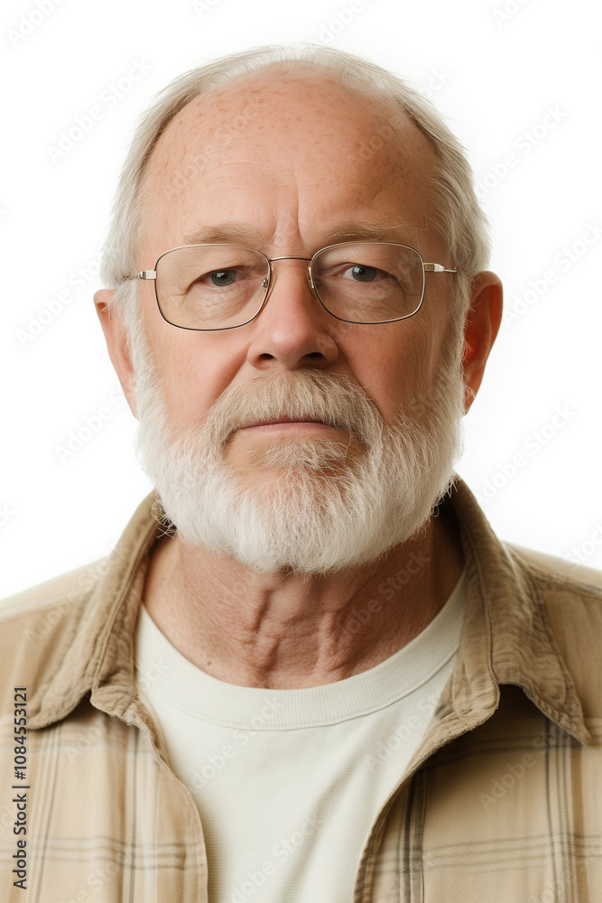 Passfoto eines Rentners - Alter Mann mit Bart und Brille und grauen Haaren Passfoto eines Rentners - Alter Mann mit Bart und Brille und grauen Haaren